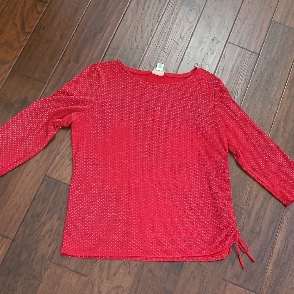 Ruby Rd Red Textured Blouse with Silver Accents size XL